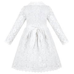 Girls Dress Flower Lace Collar Skirt Dress Size 4-14 Years