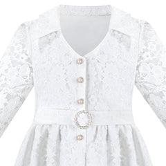 Girls Dress Flower Lace Collar Skirt Dress Size 4-14 Years