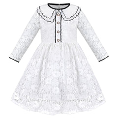Girls Dress Flower Lace Collar Skirt Dress Size 4-14 Years