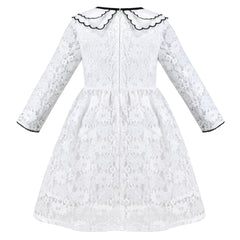 Girls Dress Flower Lace Collar Skirt Dress Size 4-14 Years