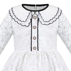 Girls Dress Flower Lace Collar Skirt Dress Size 4-14 Years