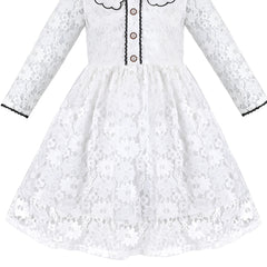 Girls Dress Flower Lace Collar Skirt Dress Size 4-14 Years