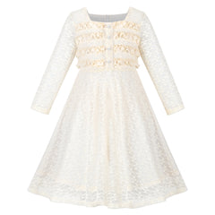 Girls Dress Flower Lace Collar Skirt Dress Size 4-14 Years