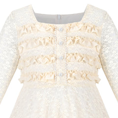 Girls Dress Flower Lace Collar Skirt Dress Size 4-14 Years