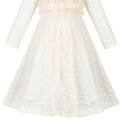 Girls Dress Flower Lace Collar Skirt Dress Size 4-14 Years