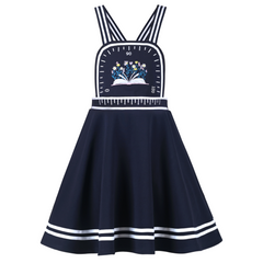 Girls Dress Suspender Skirt School Uniform Bow Tie Size 4-14 Years