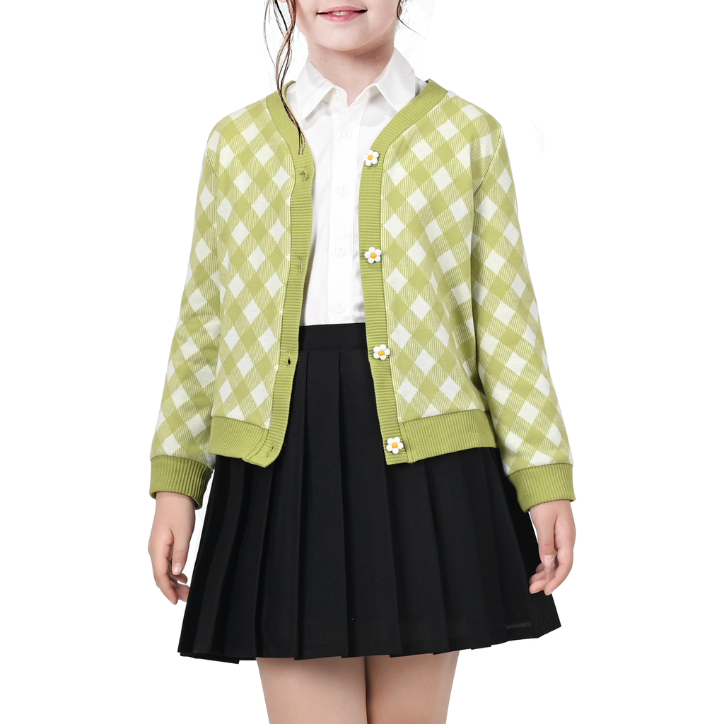 Girls Outfit Set 2 Piece Plaid Knit Cardigan Pleated Skirt Size 6-10 Years