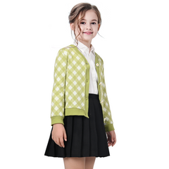 Girls Outfit Set 2 Piece Plaid Knit Cardigan Pleated Skirt Size 6-10 Years