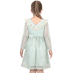 Girls Dress Flower Lace Collar Skirt Dress Size 4-14 Years