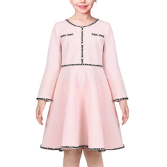 Girls Dress Christmas Stripe Pearl Vintage Party Holiday Long Sleeve Size 6-12 Years