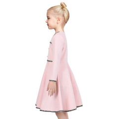 Girls Dress Christmas Stripe Pearl Vintage Party Holiday Long Sleeve Size 6-12 Years