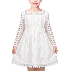 Girls Dress Flower Lace Collar Skirt Dress Size 4-14 Years