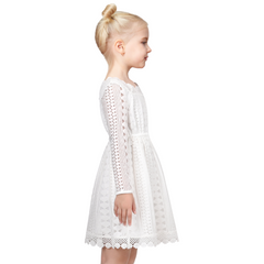 Girls Dress Flower Lace Collar Skirt Dress Size 4-14 Years