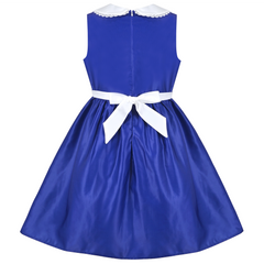 Girls Dress Navy Flower Belt Vintage Party Size 4-14 Years