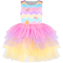 Girls Dress Birthday Princess Ruffle Dress Cake Balloon Print Size 1-10 Years