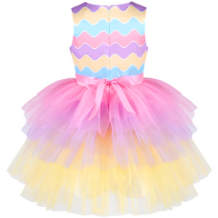 Girls Dress Birthday Princess Ruffle Dress Cake Balloon Print Size 1-10 Years