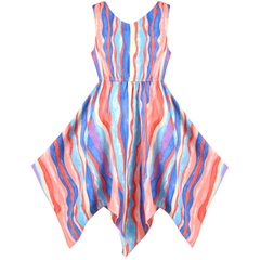 Girls Dress Flower Print Hanky Hem With Necklace Size 6-14 Years