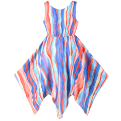 Girls Dress Flower Print Hanky Hem With Necklace Size 6-14 Years