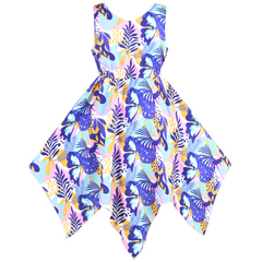 Girls Dress Flower Print Hanky Hem With Necklace Size 6-14 Years