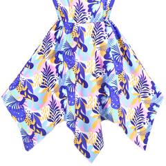Girls Dress Flower Print Hanky Hem With Necklace Size 6-14 Years