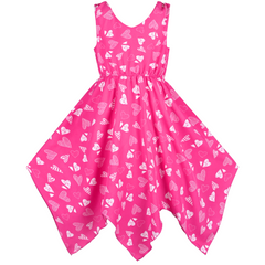 Girls Dress Flower Print Hanky Hem With Necklace Size 6-14 Years