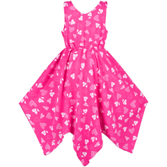 Girls Dress Flower Print Hanky Hem With Necklace Size 6-14 Years