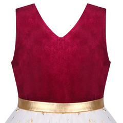 Girls Dress Christmas Vintage V-neck Hollow Back Gold Star Bow Tie Size 6-12 Years