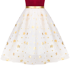 Girls Dress Christmas Vintage V-neck Hollow Back Gold Star Bow Tie Size 6-12 Years