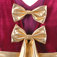 Girls Dress Christmas Vintage V-neck Hollow Back Gold Star Bow Tie Size 6-12 Years