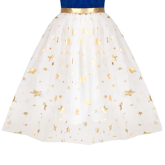 Girls Dress Christmas Vintage V-neck Hollow Back Gold Star Bow Tie Size 6-12 Years