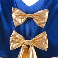 Girls Dress Christmas Vintage V-neck Hollow Back Gold Star Bow Tie Size 6-12 Years
