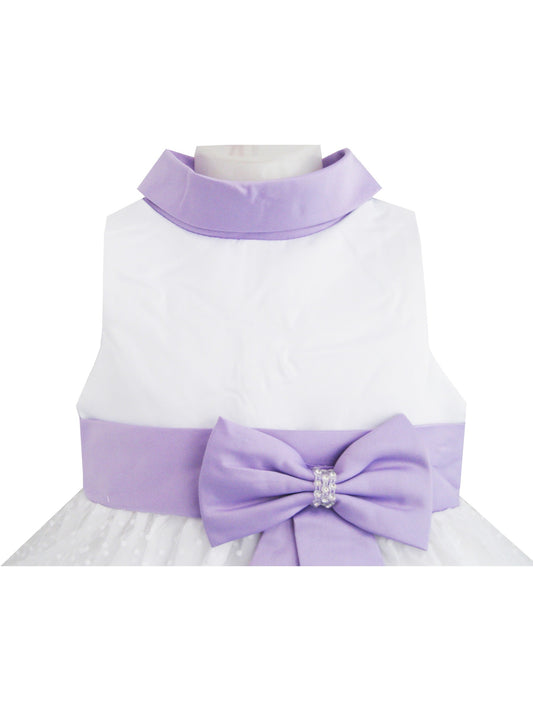 Girls Dress Purple Collar White Wedding Pageant Flower Girl Kids Clothes Purple