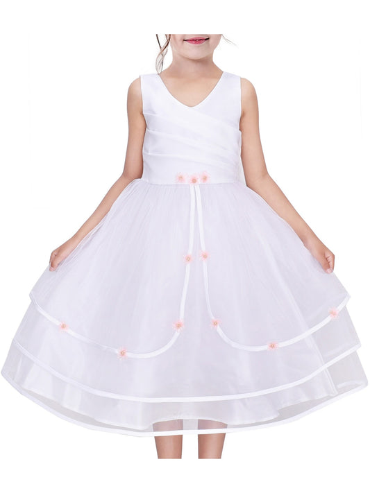 Girls Dress Purple Wedding Bridesmaid Pageant Kids White