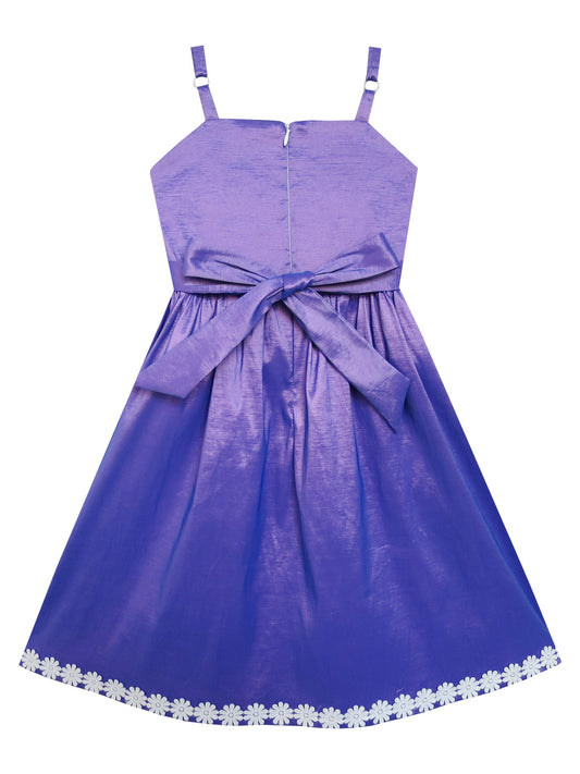 Girls Dress Purple Shinning Tank White Flower Trimmed Party Kids Purple