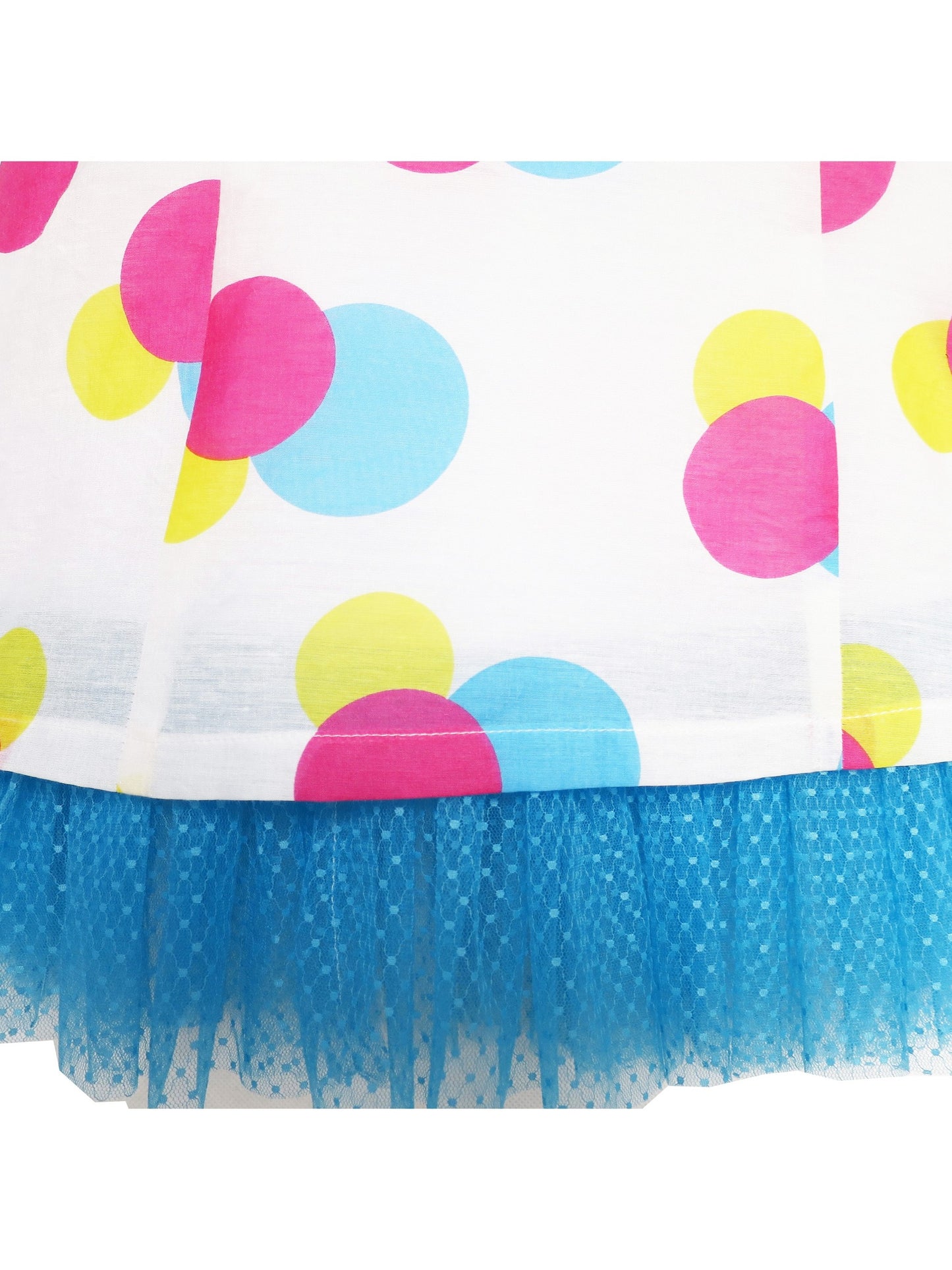 Girls Dress Blue Turn-Down Collar Lace Trim Polka Dot Blue