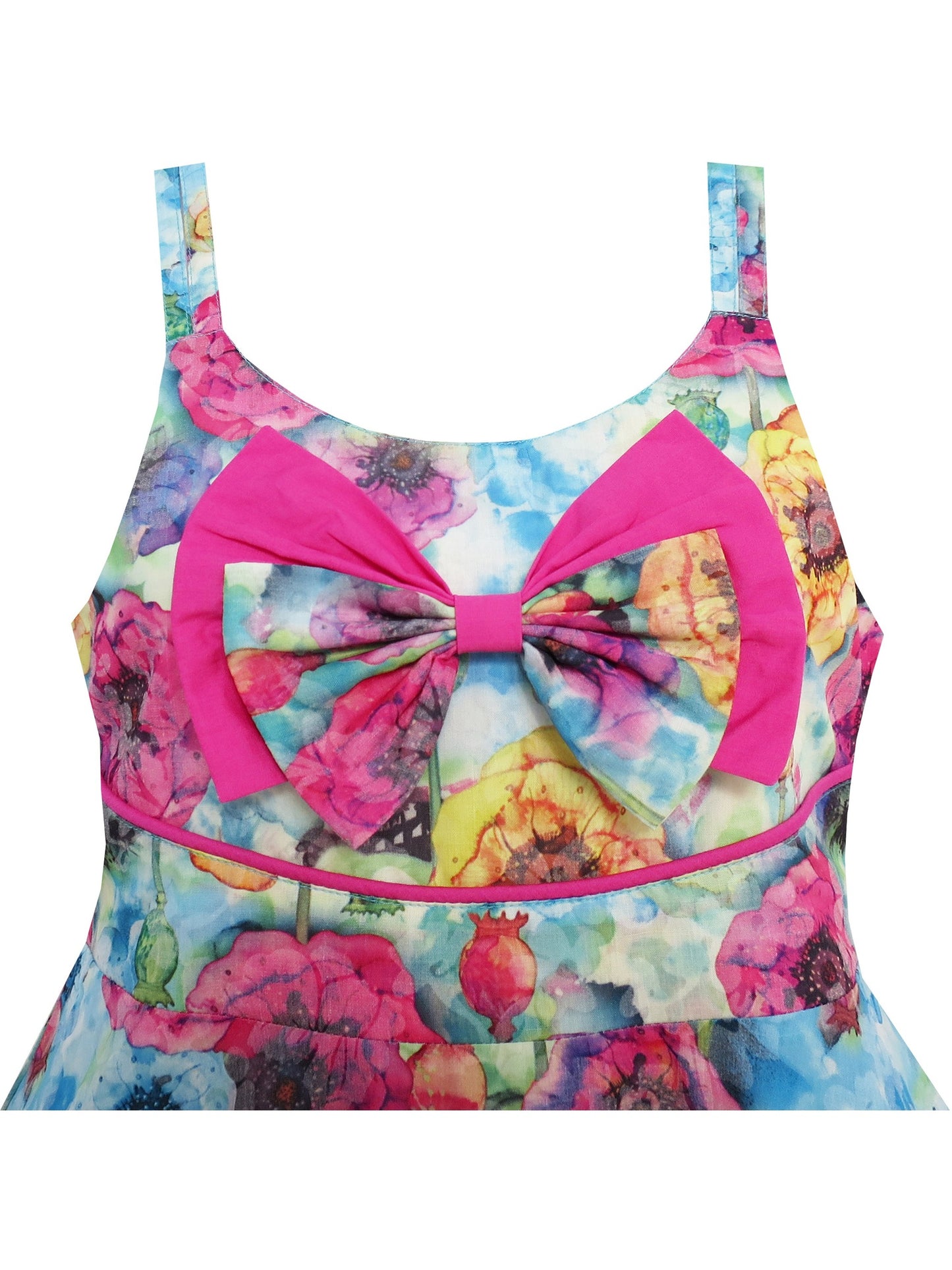 Girls Dress Sling Bow Tie Flower Princess Cotton Pink Pink
