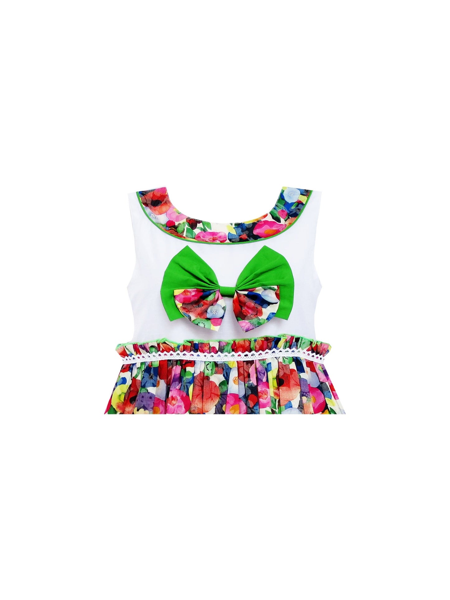Girls Dress Bow Tie Blooming Flower Detailing Collar Green Green