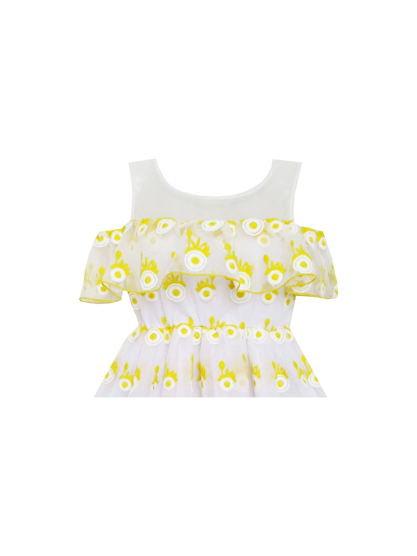 Girls Dress Sleeveless Lace Trim with Flower Detailing Yellow Yellow
