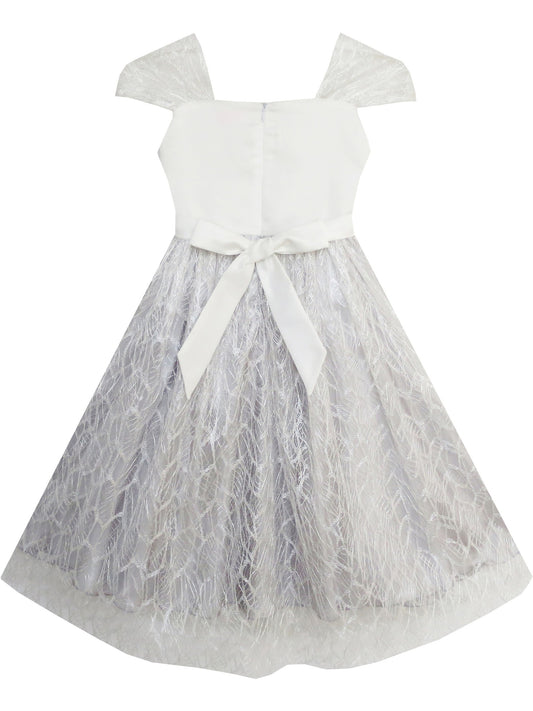 Girls Dress Sequin Mesh Party Wedding Tulle Silver Gray Gray
