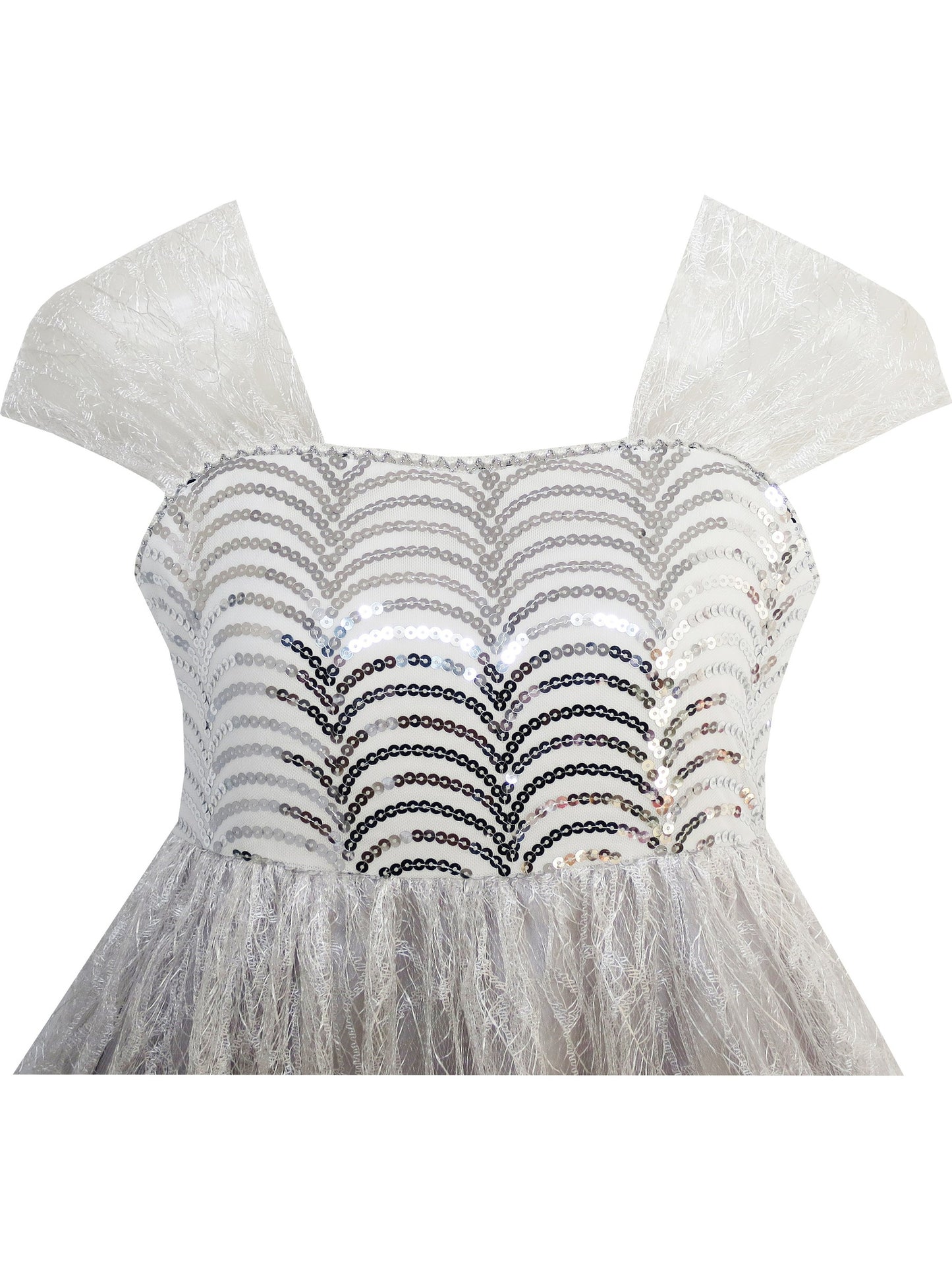 Girls Dress Sequin Mesh Party Wedding Tulle Silver Gray Gray