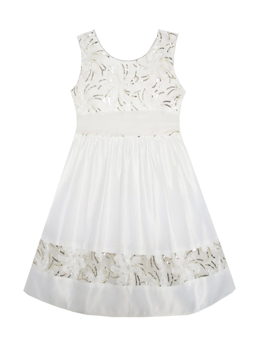 Girls Dress Cartoon Girl Pattern Tulle Overlay Party Pageant White