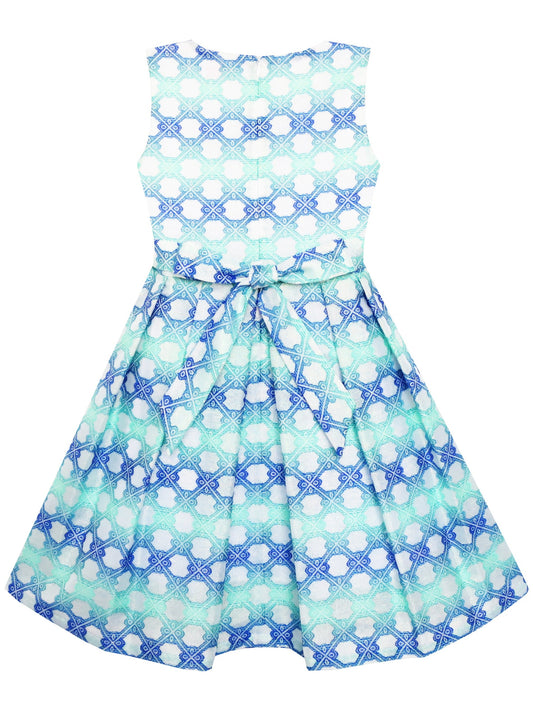 Girls Dress Plaid Checkered Striped Color Blocks Blue