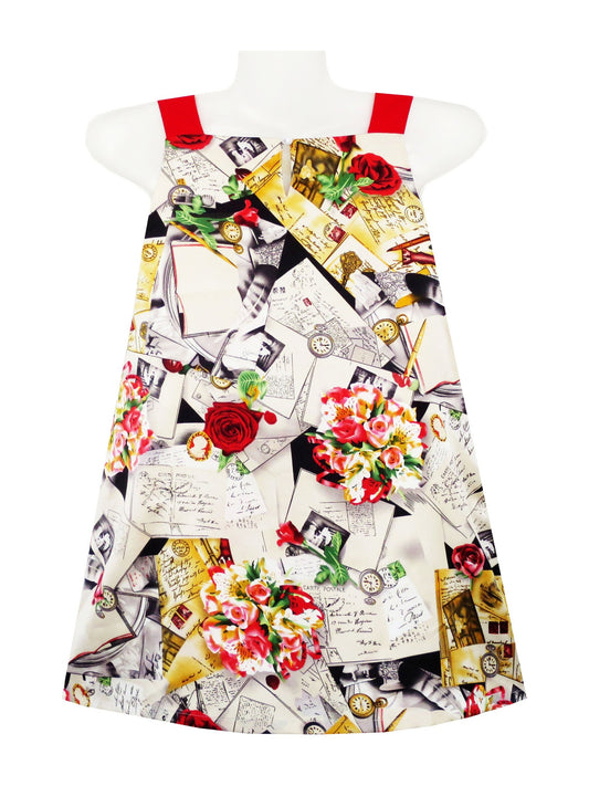 Girls Dress Sleeveless Flower Watch Pen Written Letter Print Multi-Color