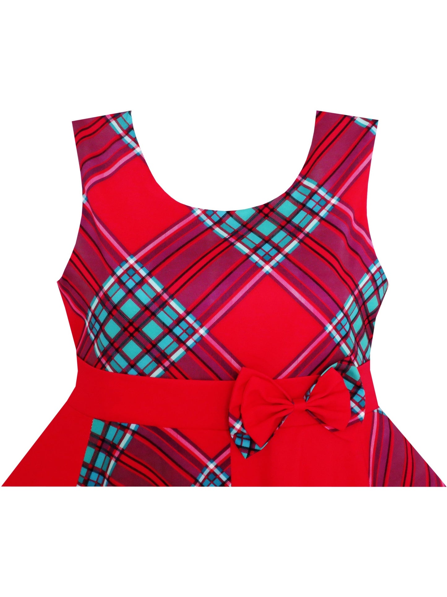 Girls Red Checkered Contrast Dress Party Sundress Red