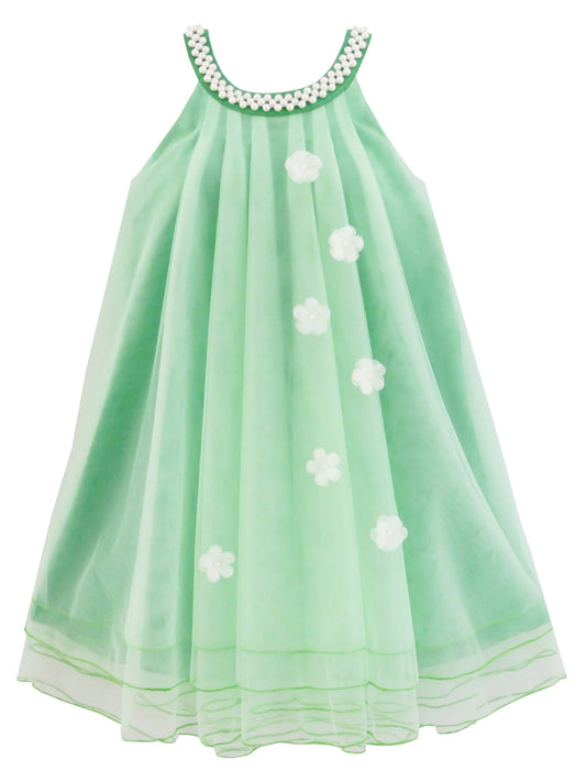 Flower Girls Dress Halter Dress Pearl Party Wedding Birthday Green