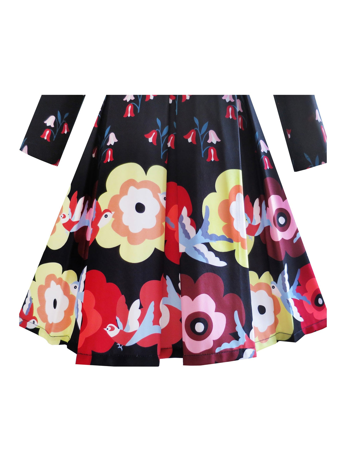 Girls Dress 3/4 Sleeve Elegant Black Checkered Red Flower - Multicolor Flower