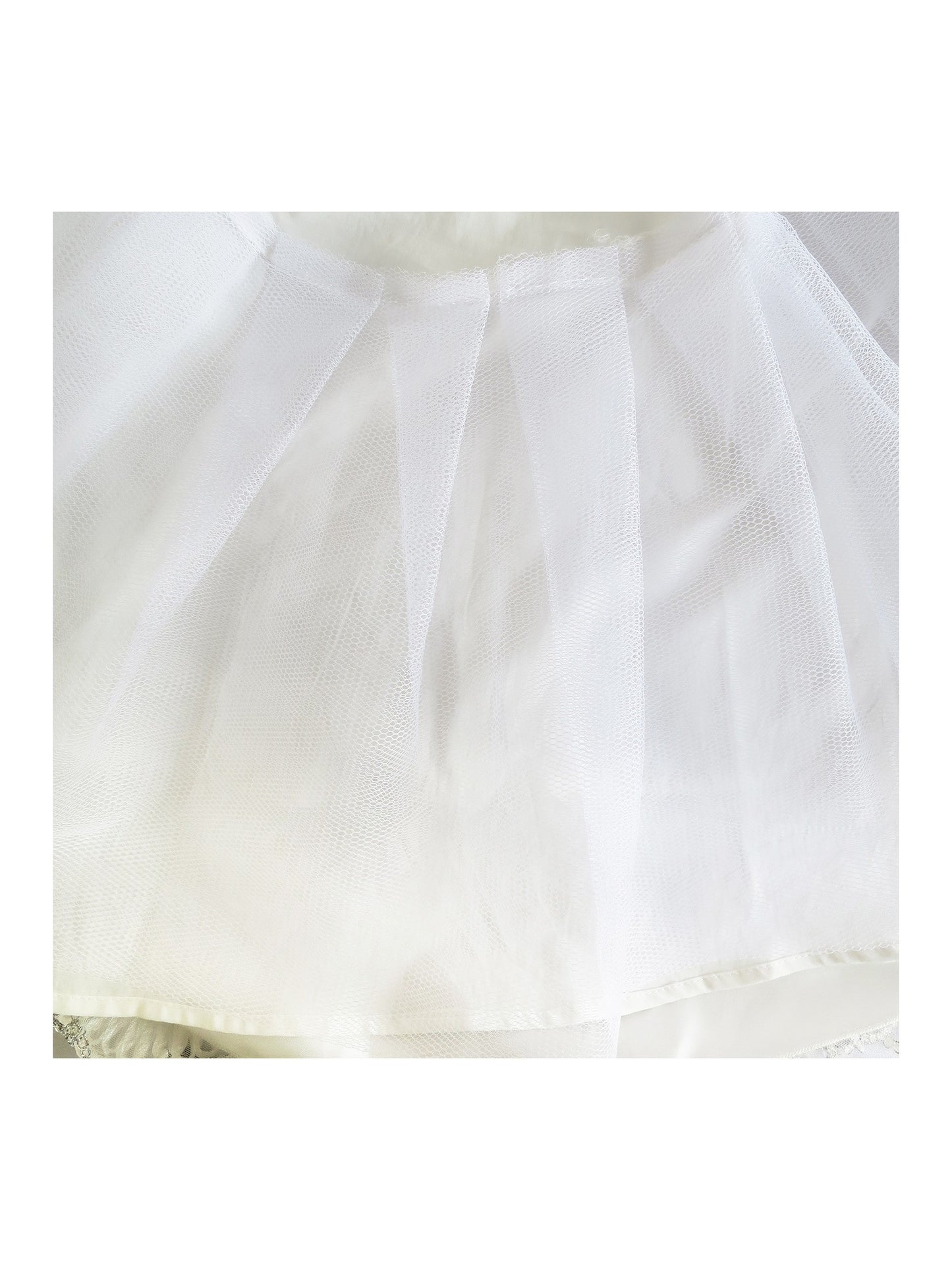 Flower Girls Dress Lace Hem Long Sleeve Wedding First Communion White