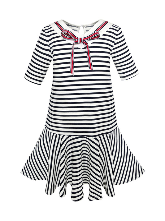 Girls Dress Striped School Uniform Bow Tie Jumper Black