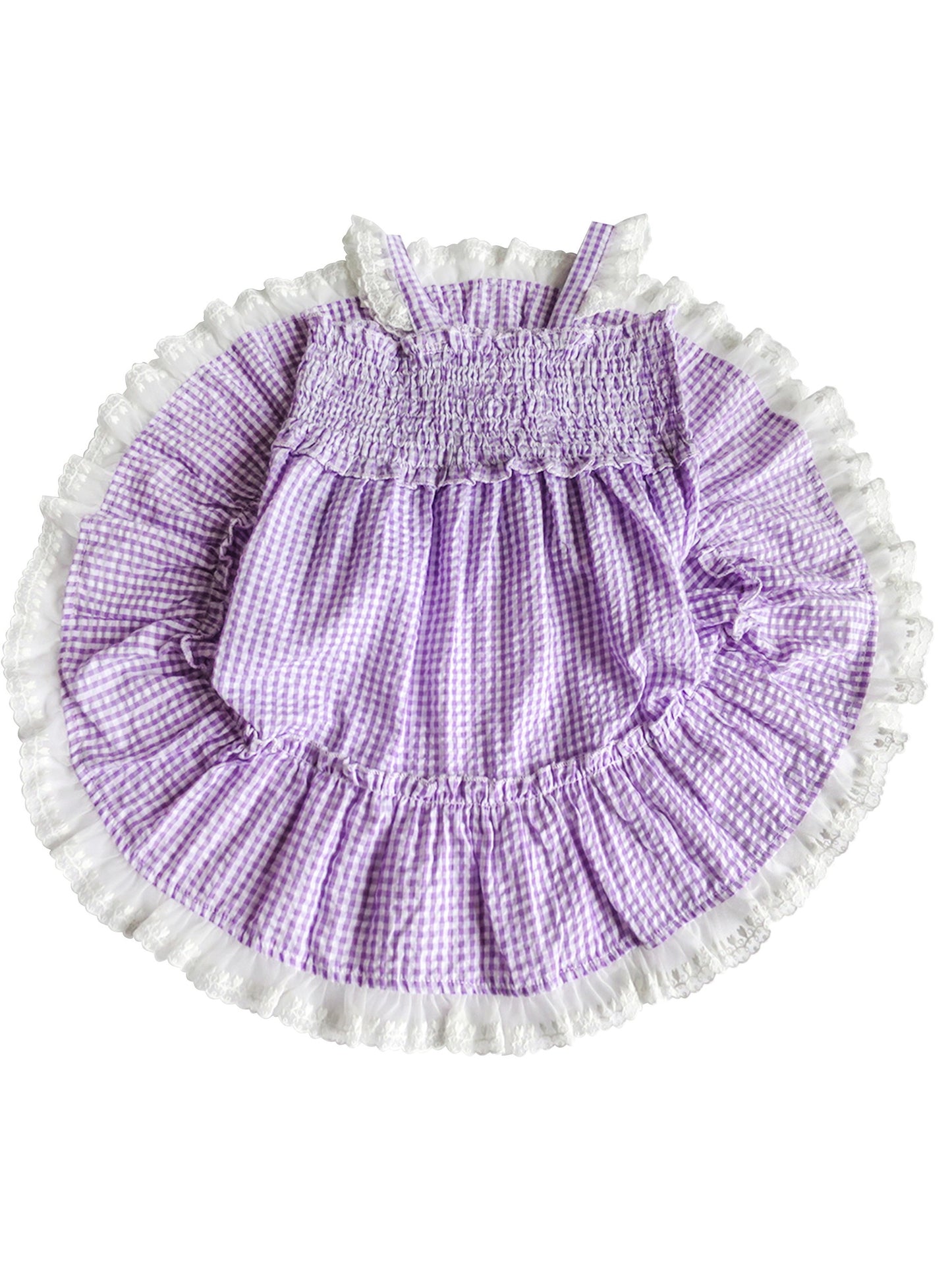 Girls Dress Green Tank Smocked Ruffle Skirt Sundress Purple