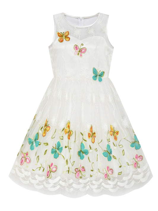 Girls Dress Butterfly Party Birthday Sundress White